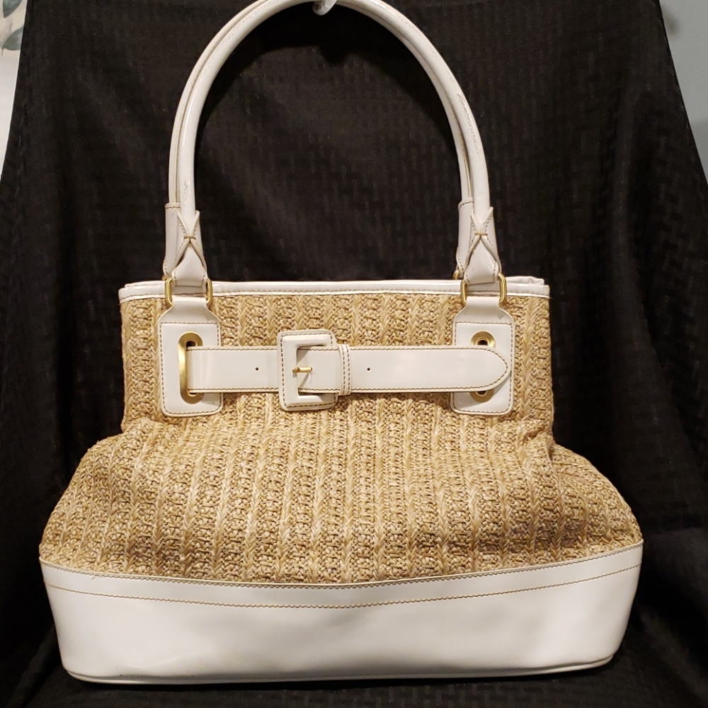 Natural and White Leather Handbag